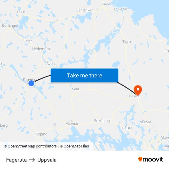 Fagersta to Uppsala map