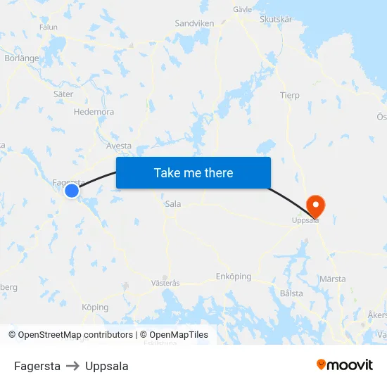 Fagersta to Uppsala map