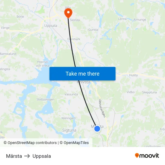 Märsta to Uppsala map