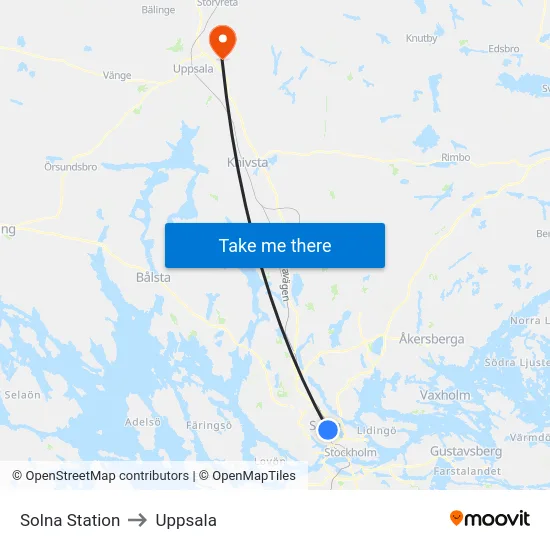 Solna Station to Uppsala map
