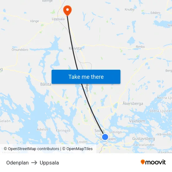 Odenplan to Uppsala map