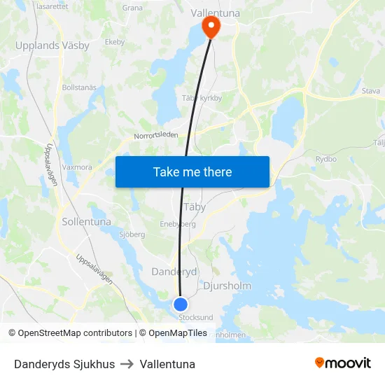 Danderyds Sjukhus to Vallentuna map