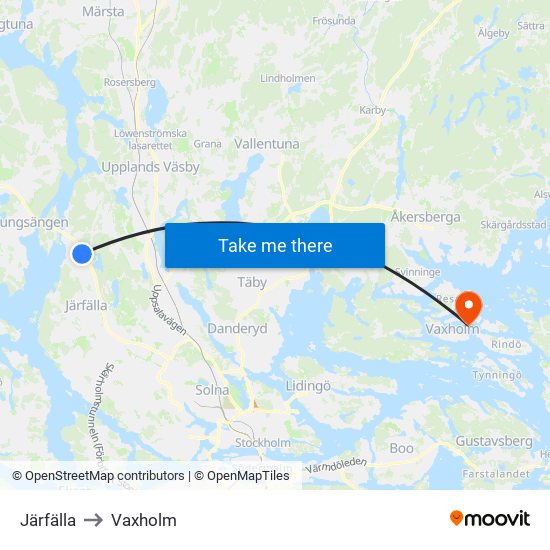 Järfälla to Vaxholm map