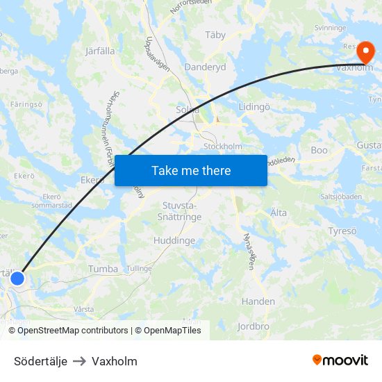 Södertälje to Vaxholm map