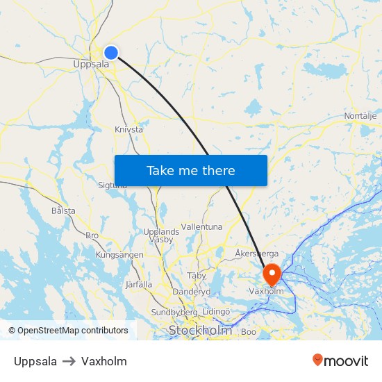 Uppsala to Vaxholm map