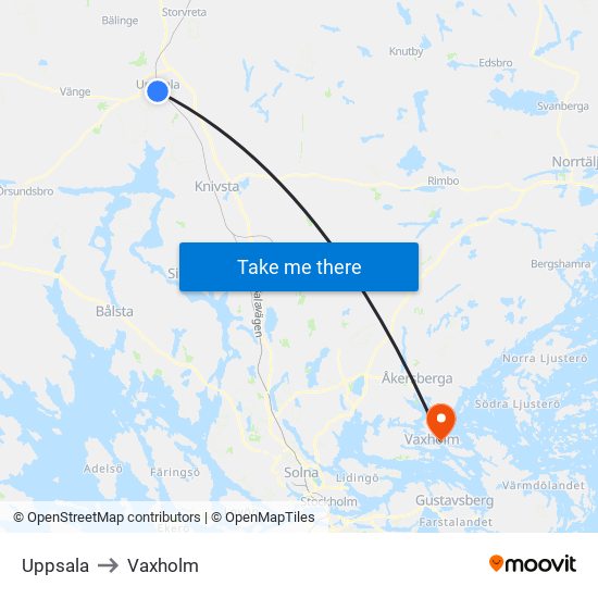 Uppsala to Vaxholm map