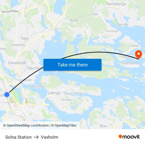 Solna Station to Vaxholm map