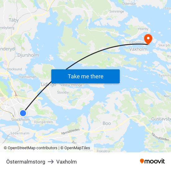 Östermalmstorg to Vaxholm map