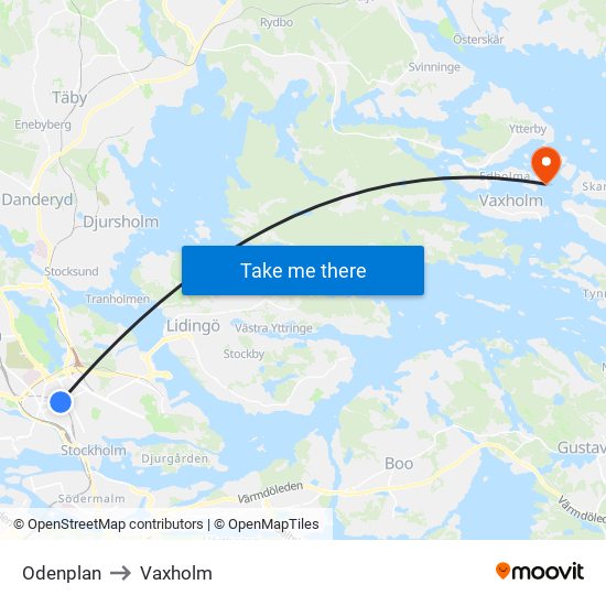 Odenplan to Vaxholm map