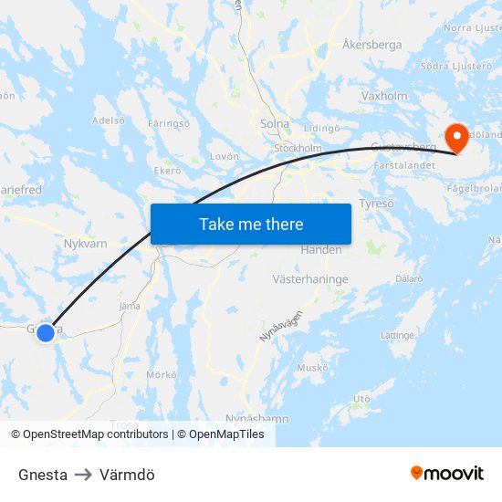Gnesta to Värmdö map