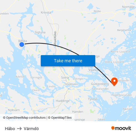 Håbo to Värmdö map