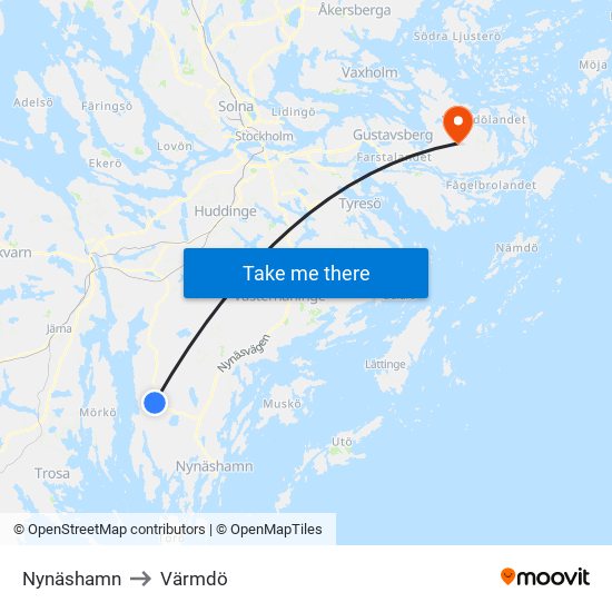 Nynäshamn to Värmdö map