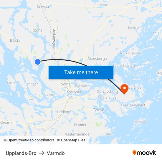 Upplands-Bro to Värmdö map