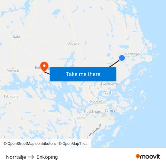 Norrtälje to Enköping map