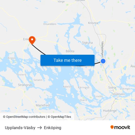 Upplands-Väsby to Enköping map