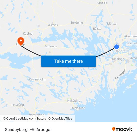 Sundbyberg to Arboga map