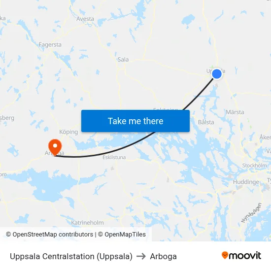 Uppsala Centralstation (Uppsala) to Arboga map