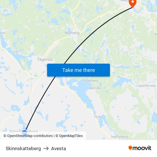 Skinnskatteberg to Avesta map
