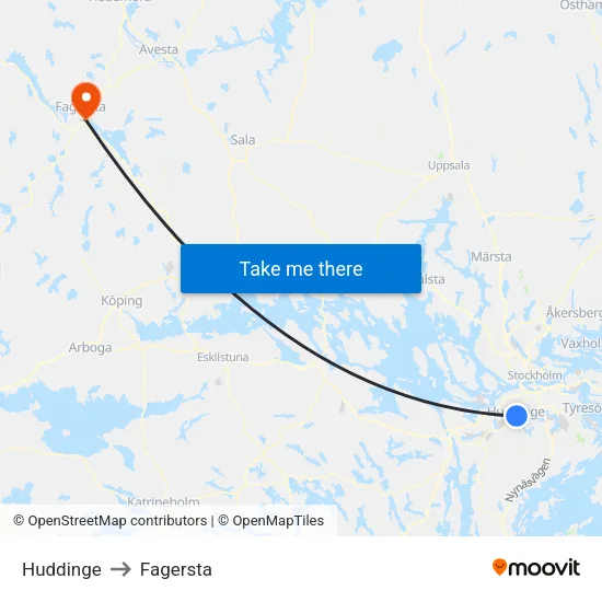 Huddinge to Fagersta map