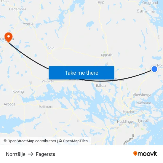 Norrtälje to Fagersta map
