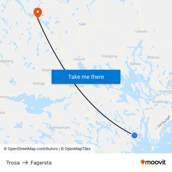 Trosa to Fagersta map