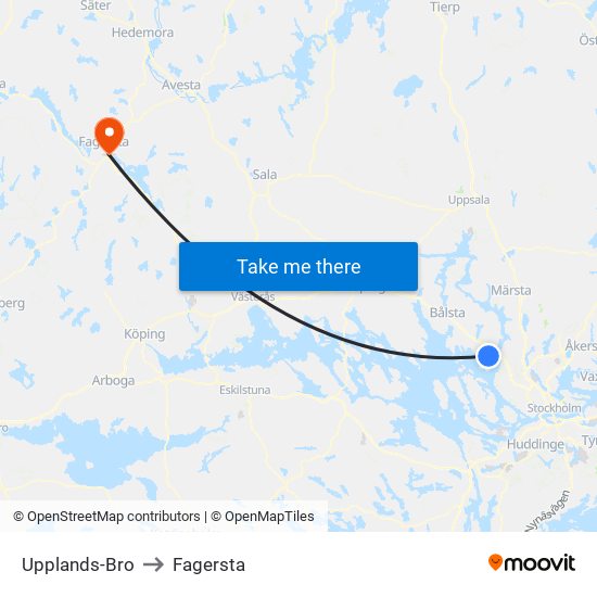 Upplands-Bro to Fagersta map