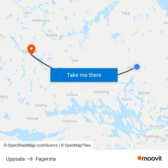 Uppsala to Fagersta map