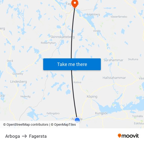 Arboga to Fagersta map