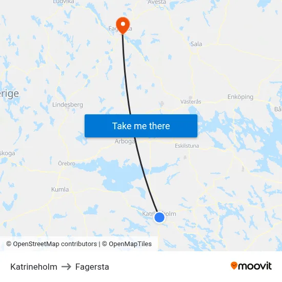 Katrineholm to Fagersta map