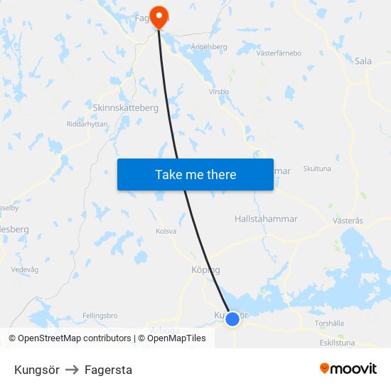 Kungsör to Fagersta map