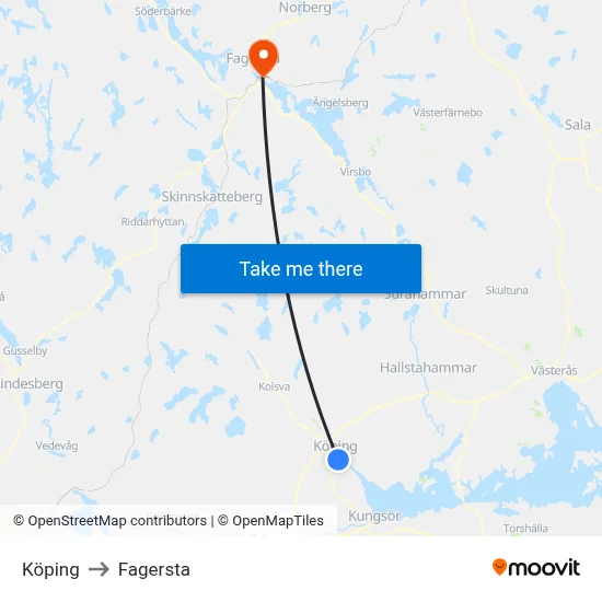 Köping to Fagersta map