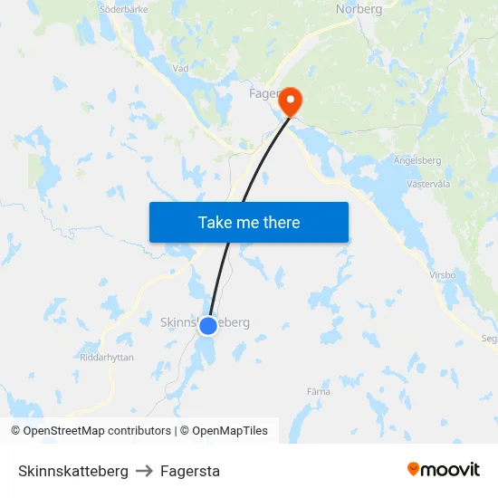 Skinnskatteberg to Fagersta map