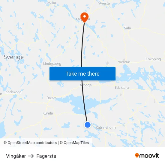 Vingåker to Fagersta map