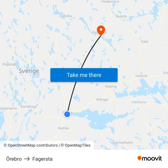 Örebro to Fagersta map
