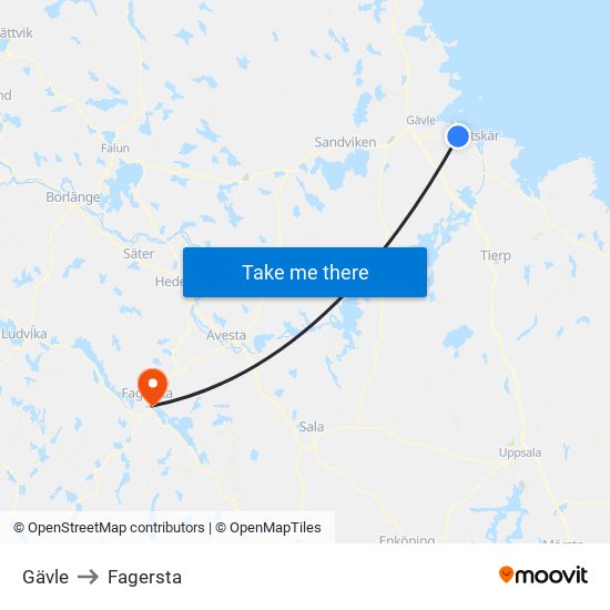 Gävle to Fagersta map