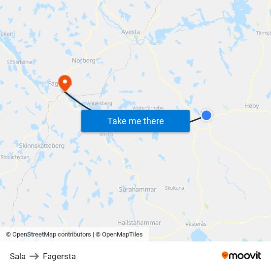 Sala to Fagersta map