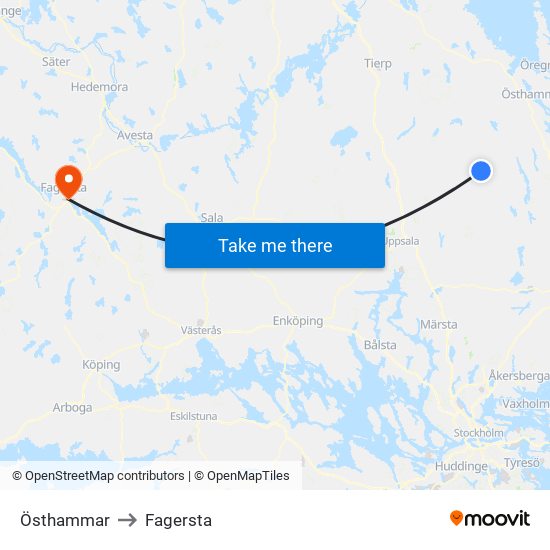 Östhammar to Fagersta map