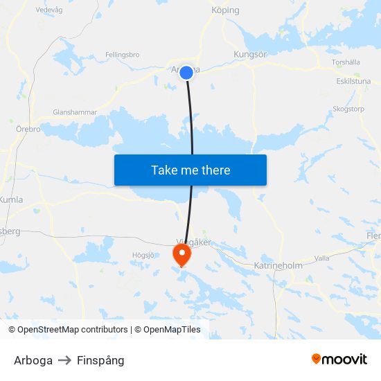 Arboga to Finspång map