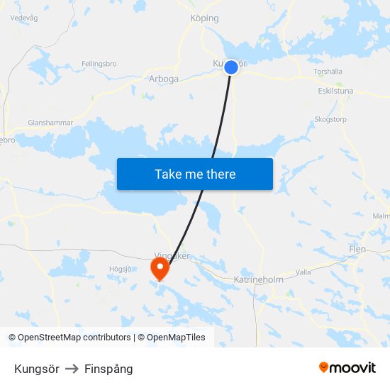 Kungsör to Finspång map