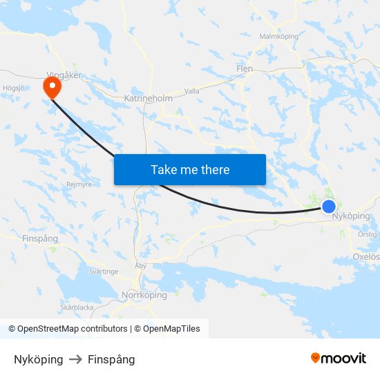 Nyköping to Finspång map