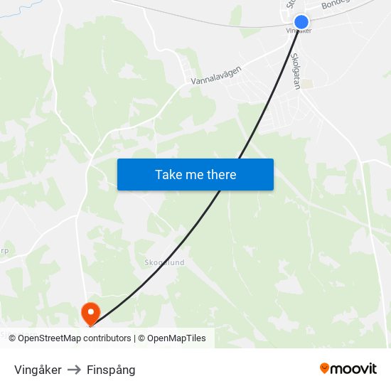Vingåker to Finspång map