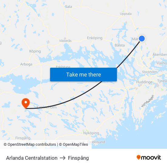 Arlanda Centralstation to Finspång map