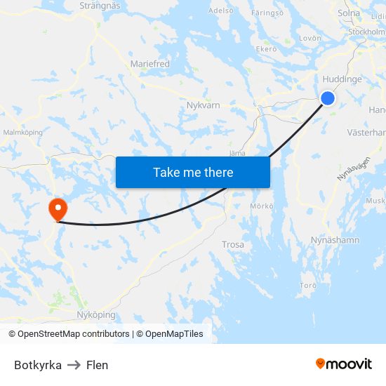 Botkyrka to Flen map