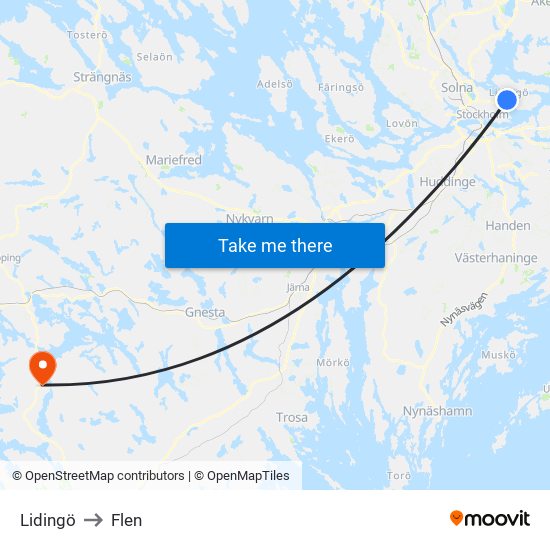 Lidingö to Flen map