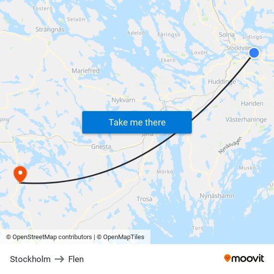 Stockholm to Flen map