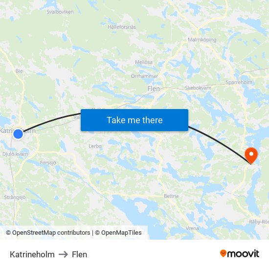 Katrineholm to Flen map