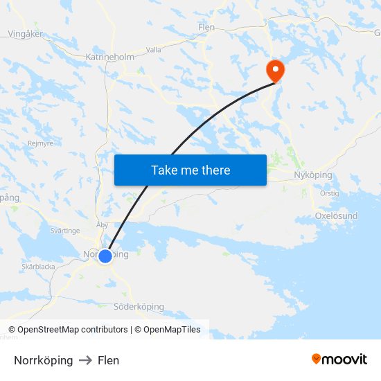 Norrköping to Flen map