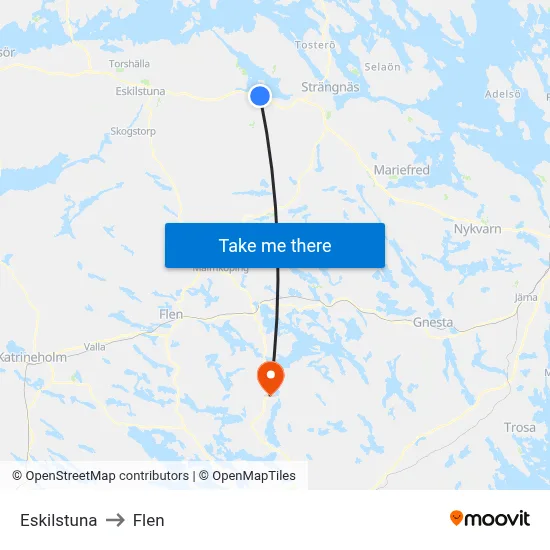 Eskilstuna to Flen map