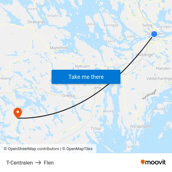 T-Centralen to Flen map