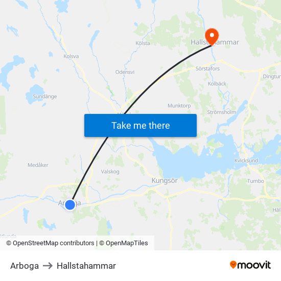 Arboga to Hallstahammar map